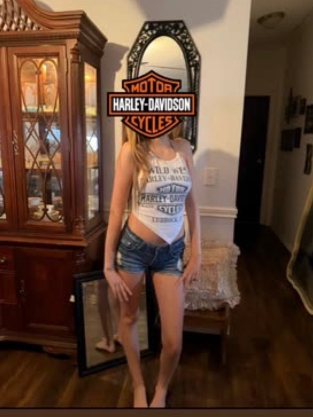 Harley-Davidson Wild West Lubbock Custom Halter Top- White with Black Print - Picture 6 of 10